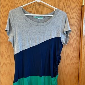 Pleione Gray, Navy, and Green Women's Top